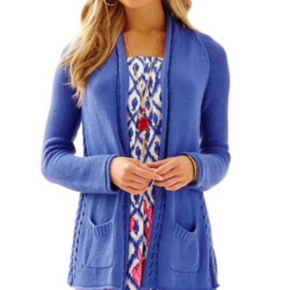 Blue knit open front Leah cardigan